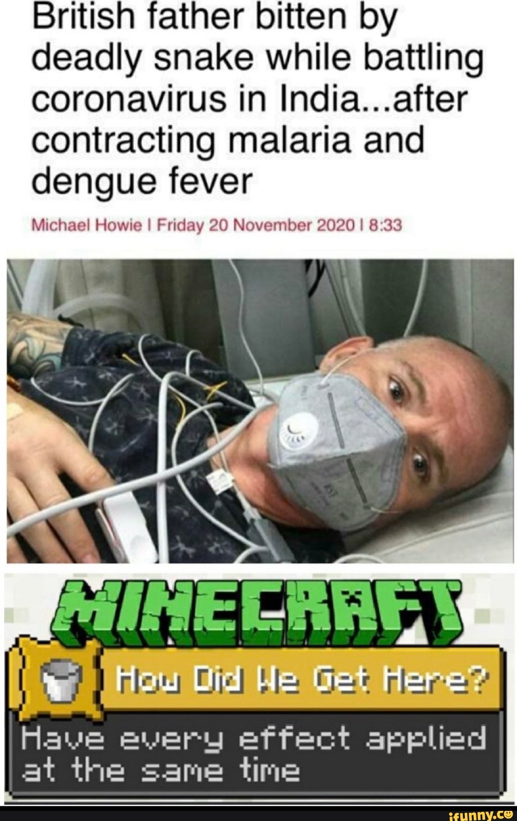 British father bitten by deadly snake while battling coronavirus in India...after contracting malaria and dengue fever
Michael Howie I Friday 20 November 2020 I 33
ape
at the same time