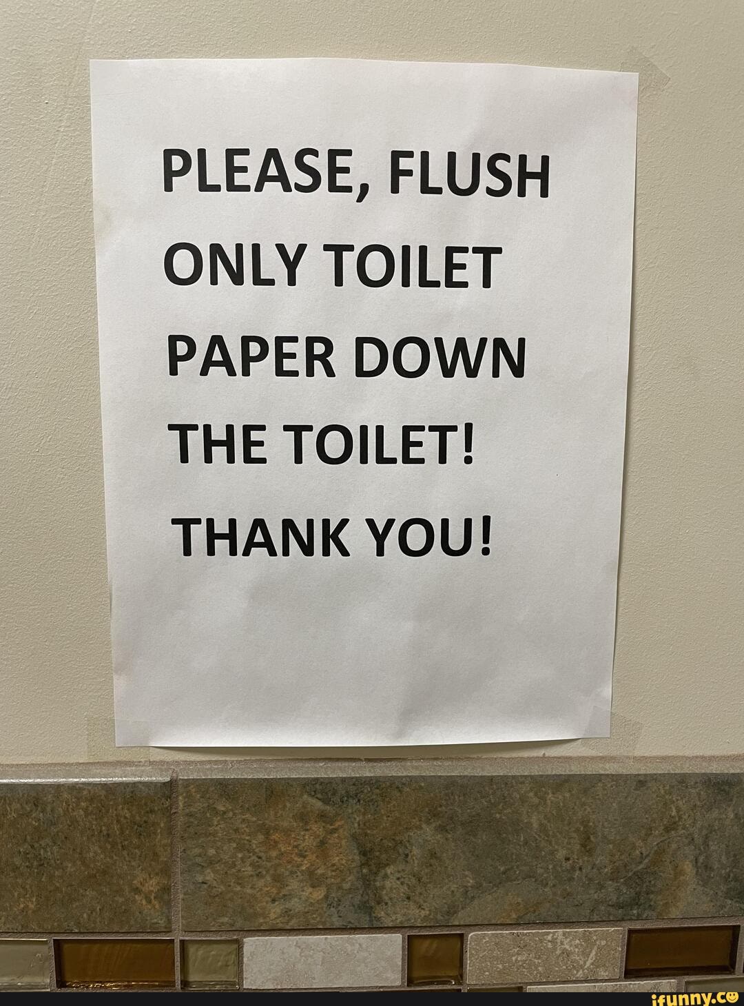 PLEASE, FLUSH ONLY TOILET PAPER DOWN THE TOILET! THANK YOU! iFunny