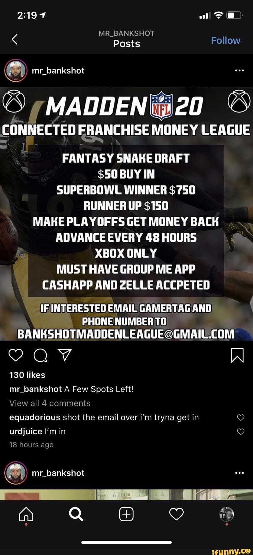 FANTASY SNAKE DRAFT 50 BUY IN SUPERBOWL WINNER 750 RUNNER UP 150