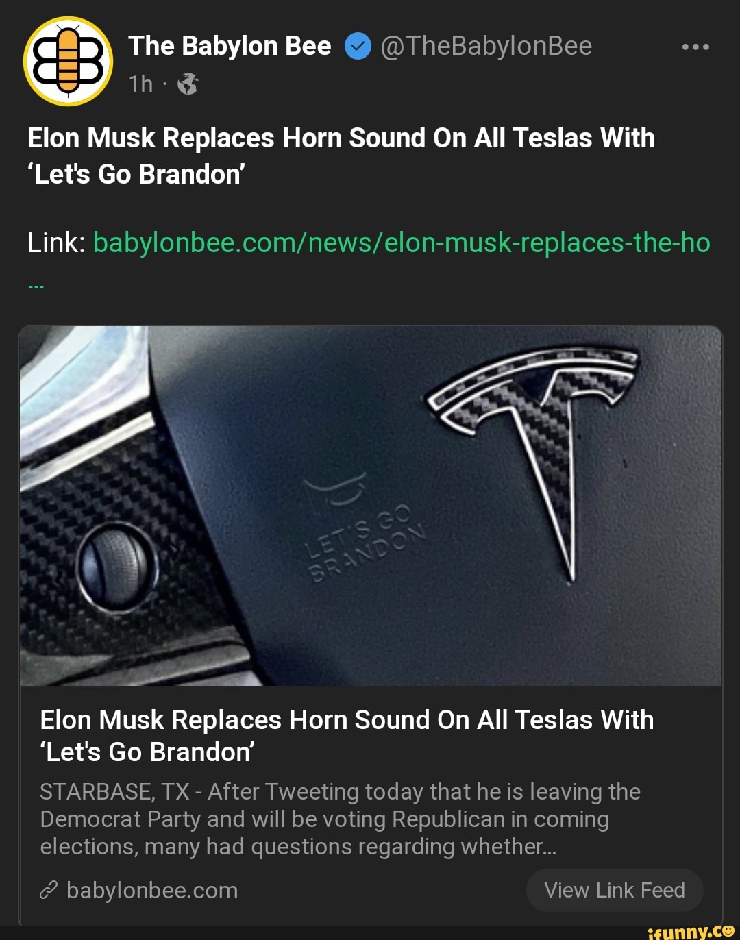 The Babylon Bee TheBabylonBee th & Elon Musk Replaces Horn Sound On