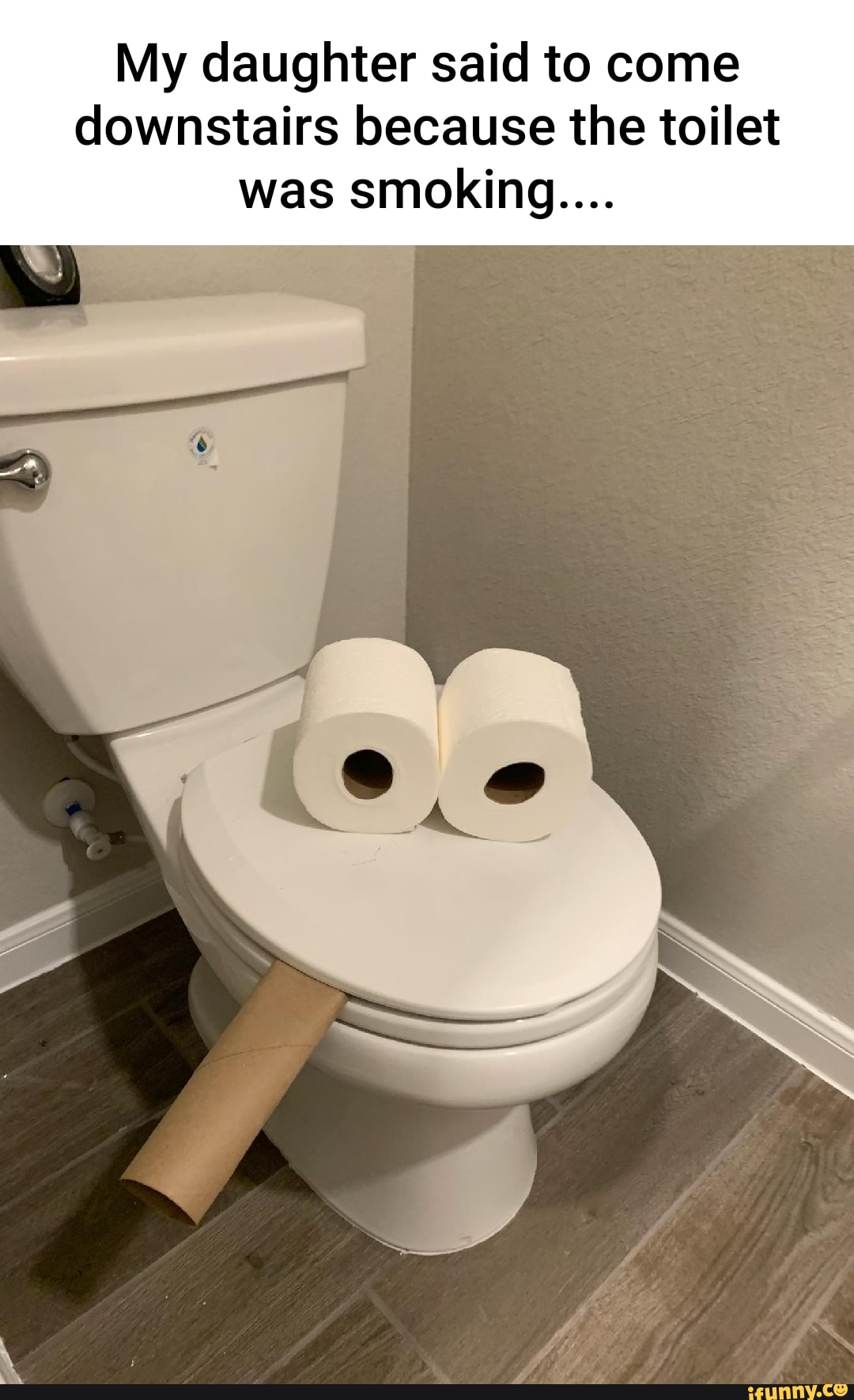 My daughter said to come downstairs because the toilet was smoking ...