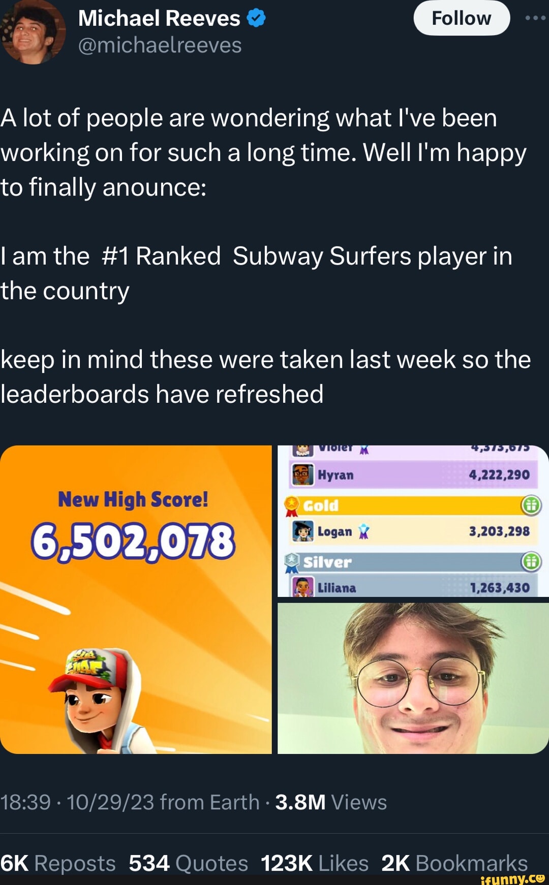 Se um pintar do Subway surf pegar destaque o ifunny é muito quebrado. Novo  Recorde! 2.110.929 Toque para continuar - iFunny Brazil