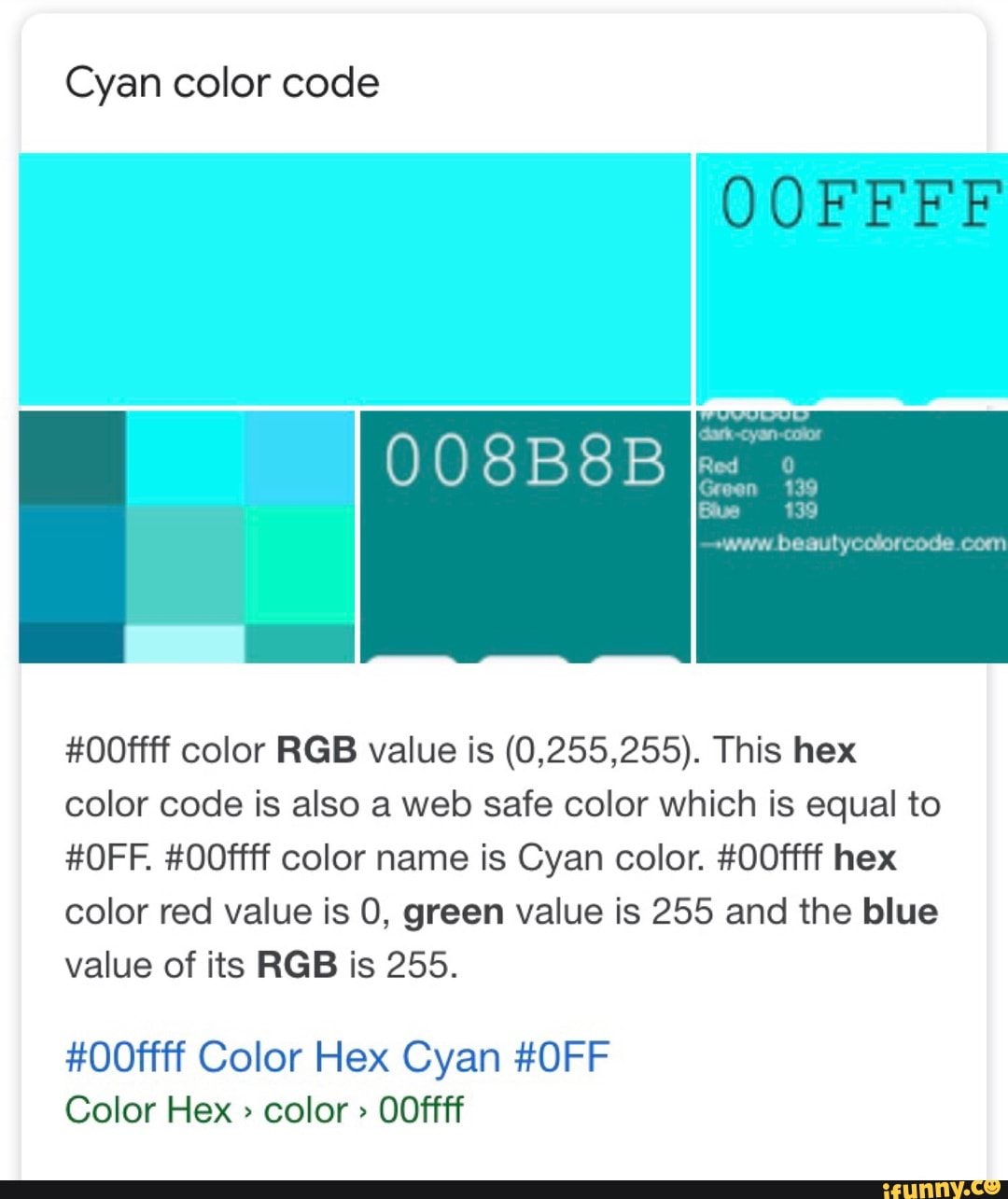 Cyan Color Code Ooffff Color Rgb Value Is 0 255 255 This