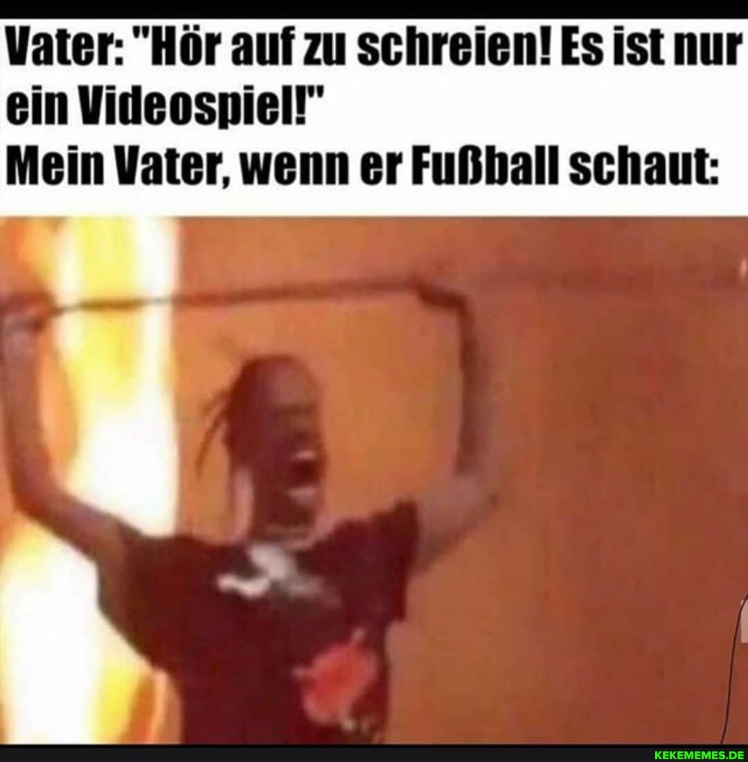 Vater: "Hör auf zu schreien! Es ist nur ein Videospiel!"
Mein Vater, wenn er Fußhall schaut: