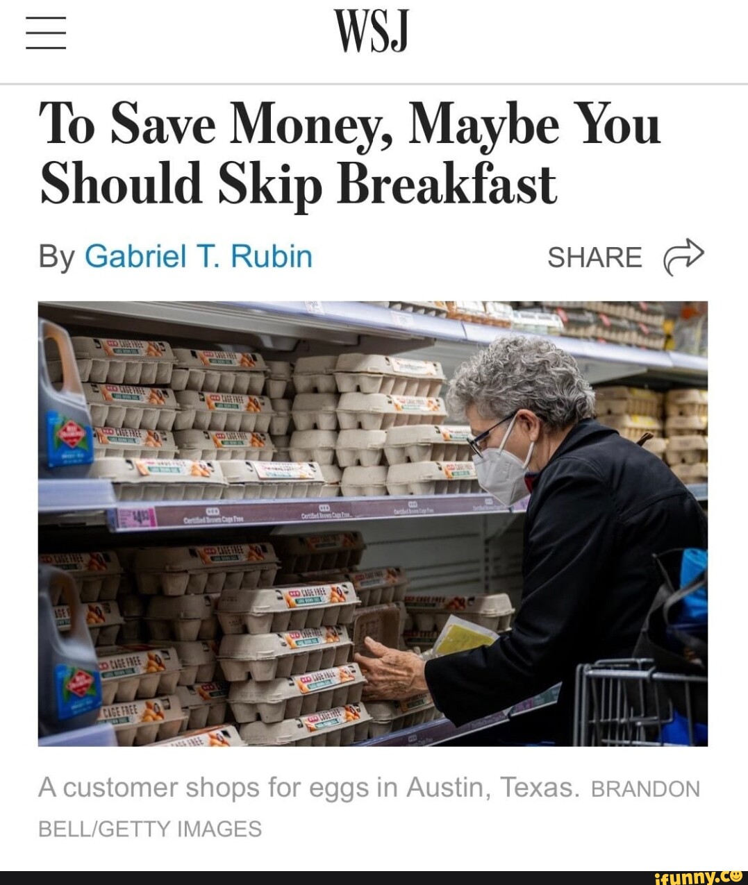 WSJ To Save Money, Maybe You Should Skip Breakfast By Gabriel T. Rubin ...