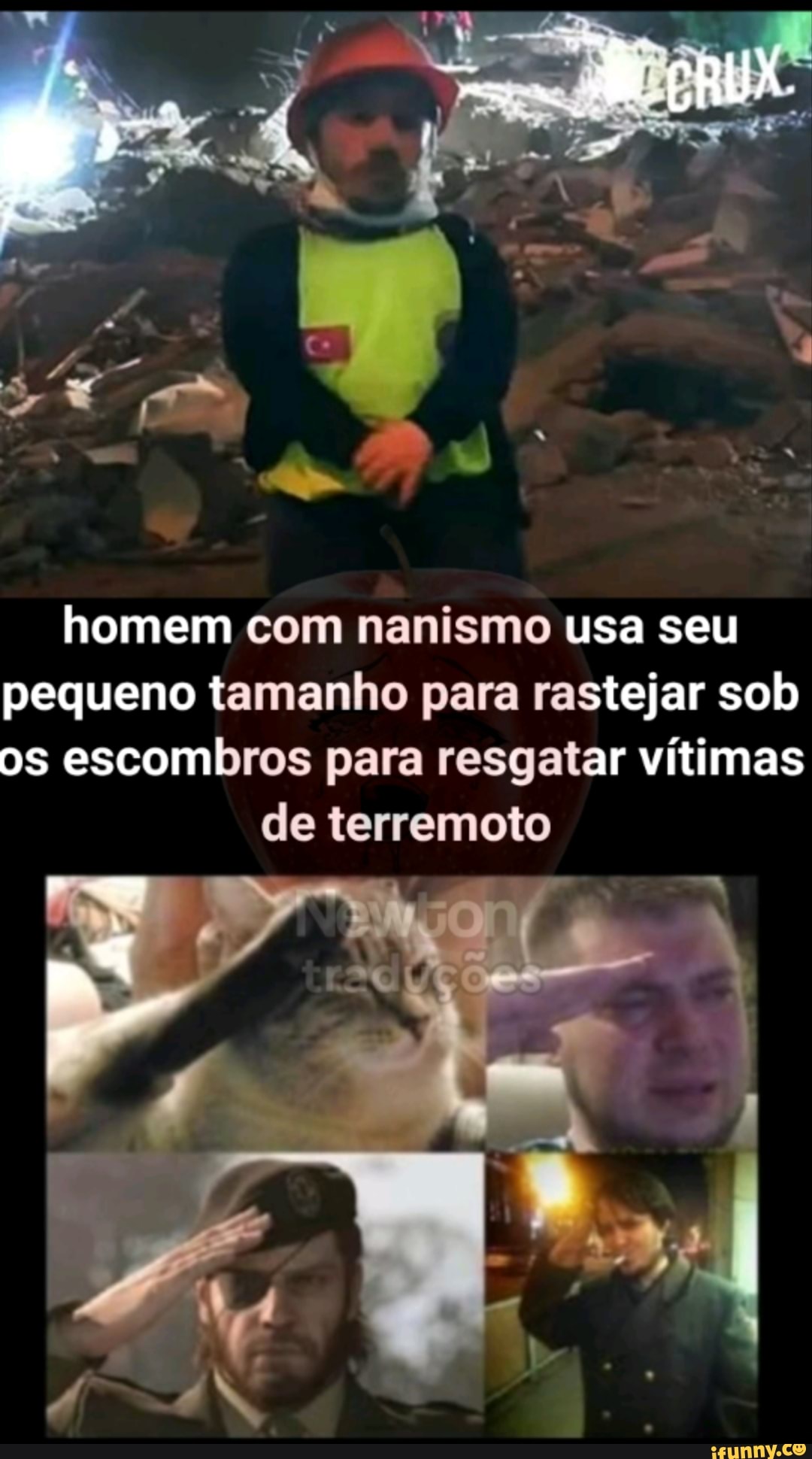 homem com nanismo usa seu pequeno tamanho para rastejar sob os escombros para resgatar vítimas de terremoto