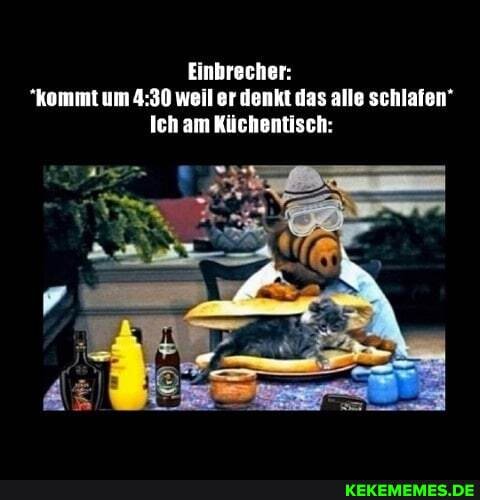 Einbrecher:
"kommt um weiler denkt das alle schlafen*
Ich am Küchentisch:
