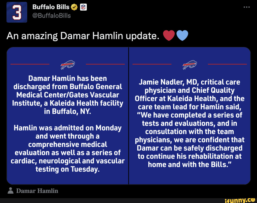 Buffalo Bills An Amazing Damar Hamlin Update. Damar Hamlin Has Been ...