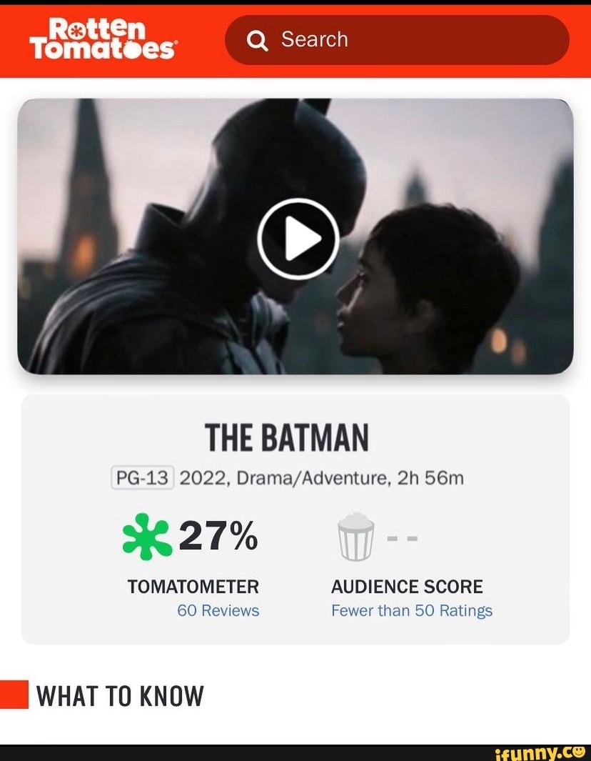 Q Search THE BATMAN PG 2022, Drama. Adventure, 27% TOMATOMETER AUDIENCE ...