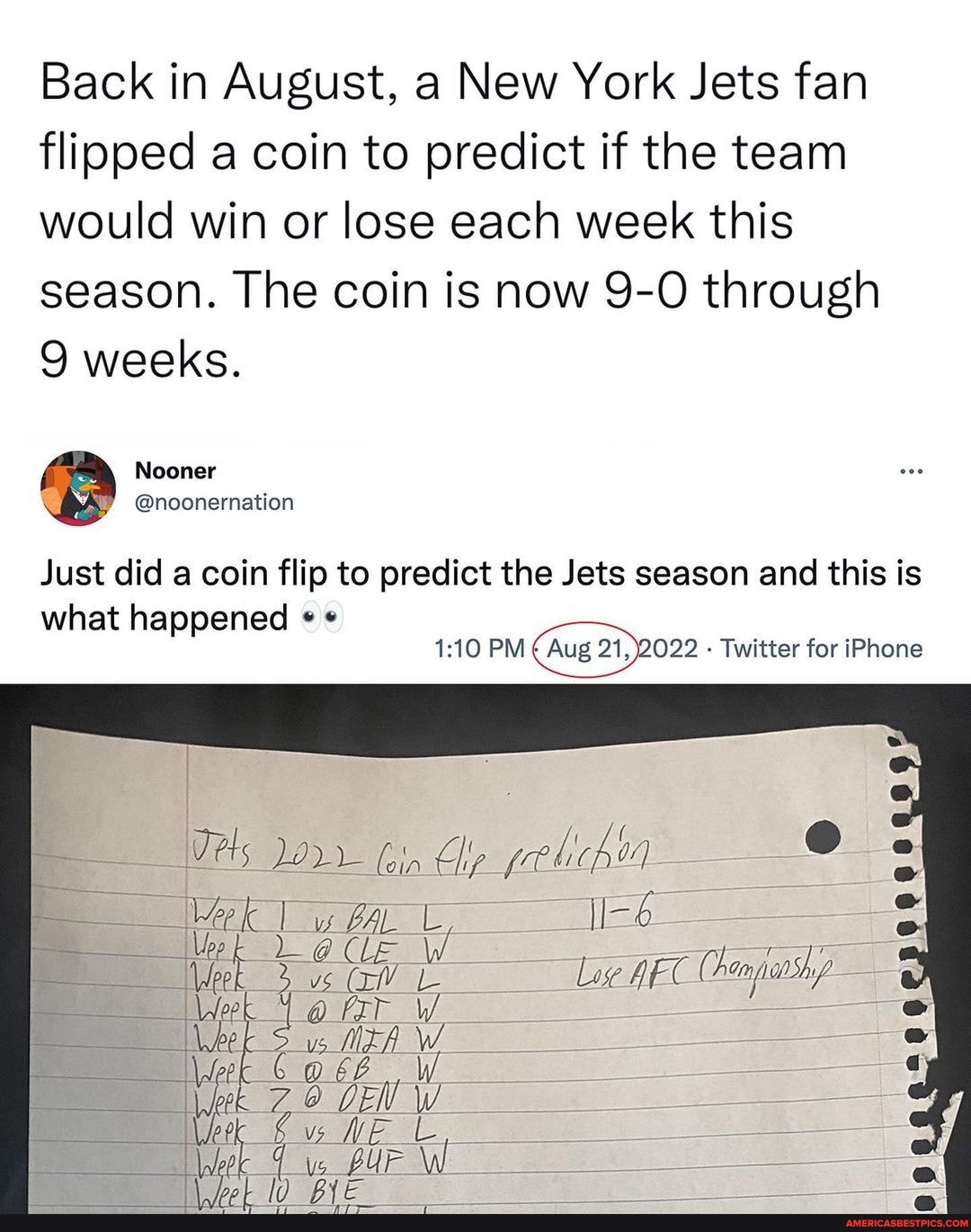 Nooner on X: Just did a coin flip to predict the Jets season and this is  what happened 