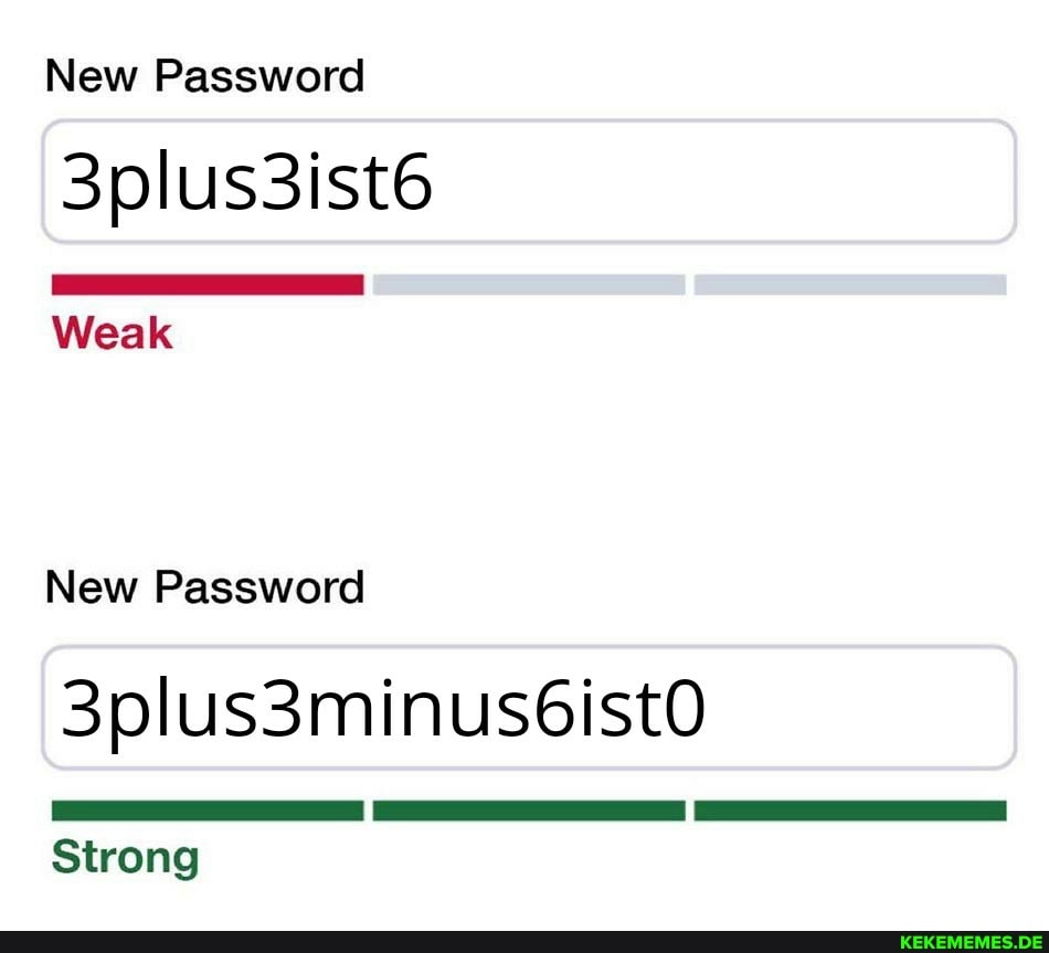 New Password
3plus3ist6
Weak
New Password
3plus3minus66istO
Strong