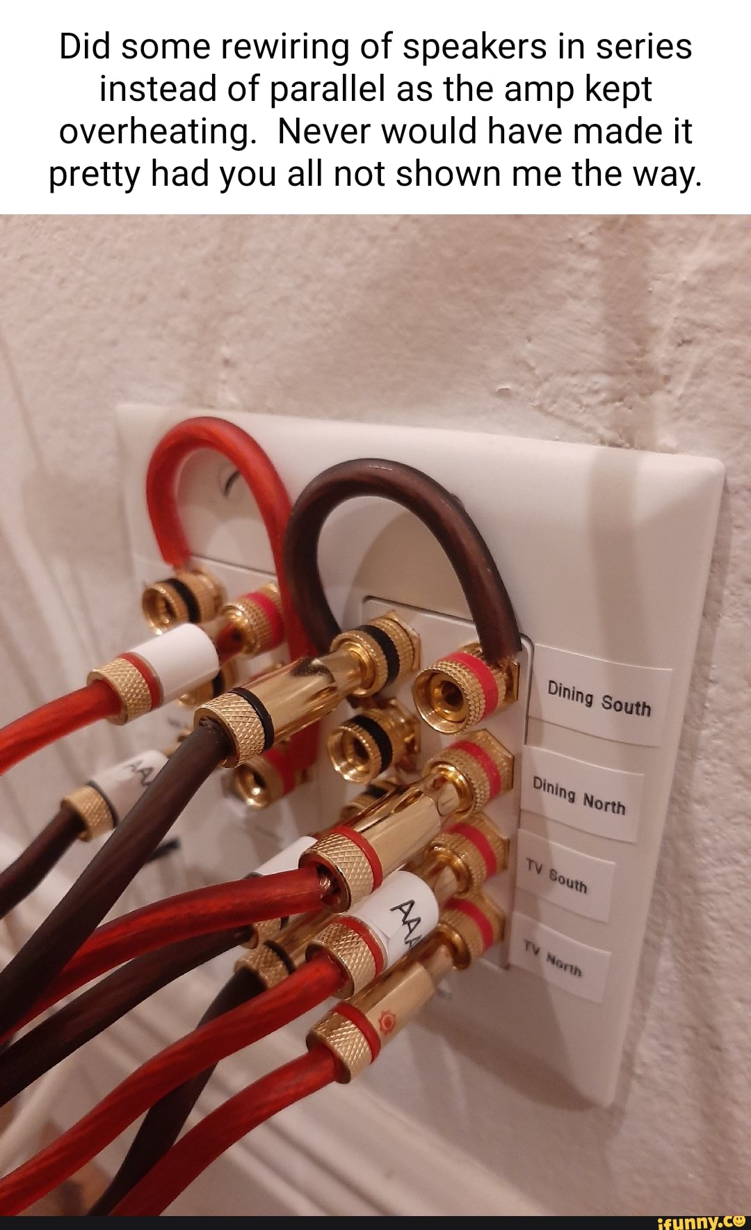 Did some rewiring of speakers in series instead of parallel as the amp kept overheating. Never