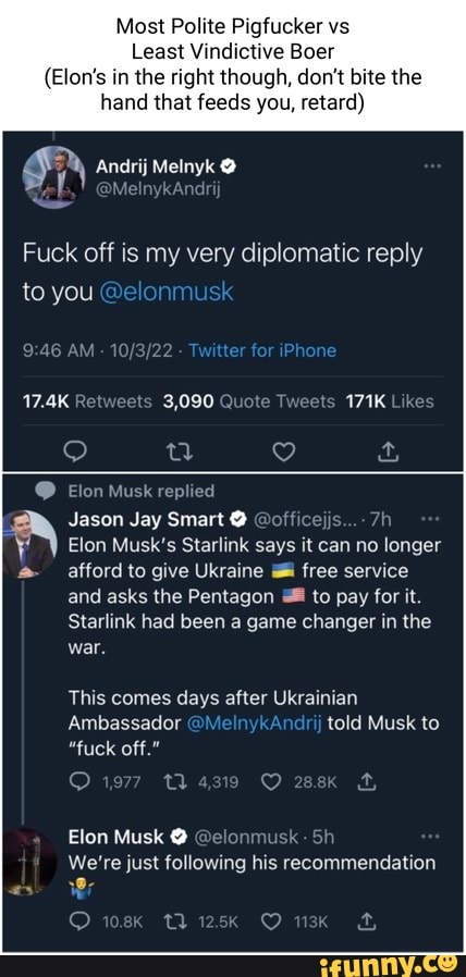 Most Polite Pigfucker vs Least Vindictive Boer (Elon's in the right