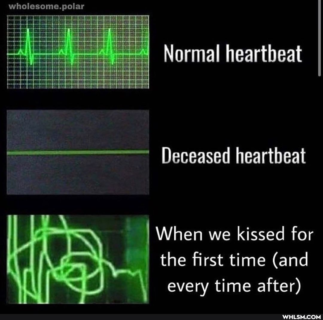 wholesome.
Normal heartbeat
Deceased heartbeat
When we kissed for the first time (and every time after)