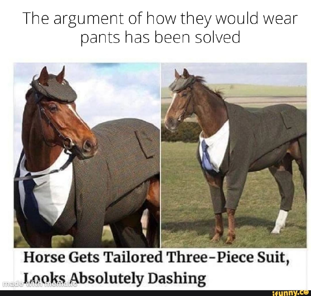 The argument of how they would wear pants has been solved Horse Gets