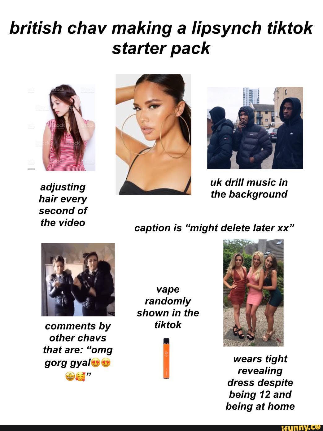 British chav making a lipsynch tiktok starter pack uk drill music in