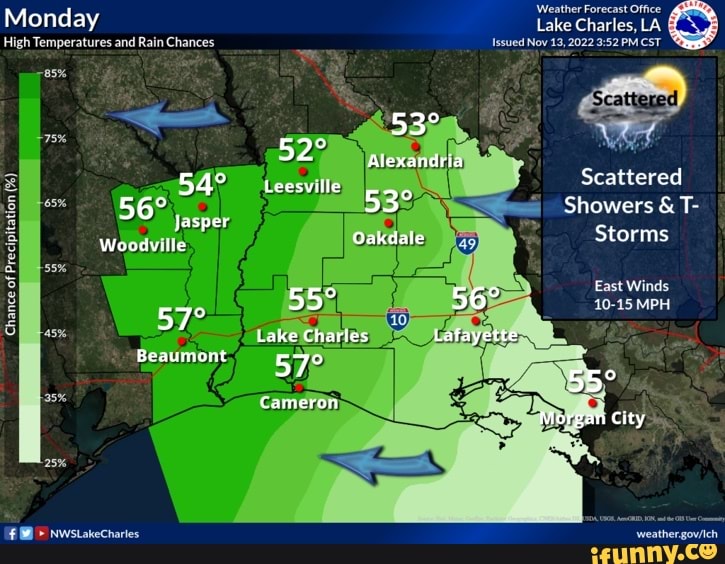 Monday High Temperatures and Rain Chances Woodville Lake Beaumont as
