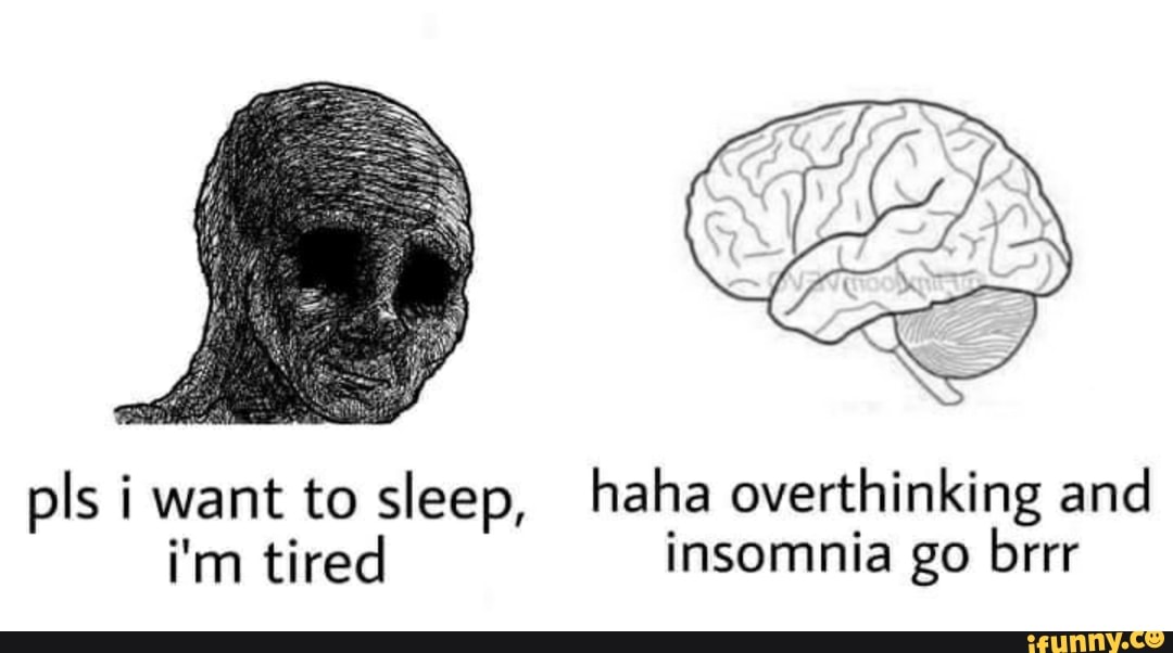 Pls i want to sleep, haha overthinking and i'm tired insomnia go brrr iFunny