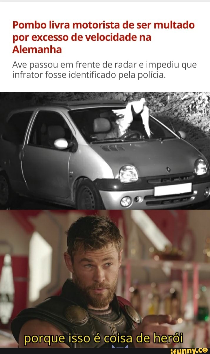 Pombo livra motorista de ser multado por excesso de velocidade na
Alemanha
Ave passou em frente de radar e impediu que infrator fosse identificado pela polícia.
porque isso isa de herói