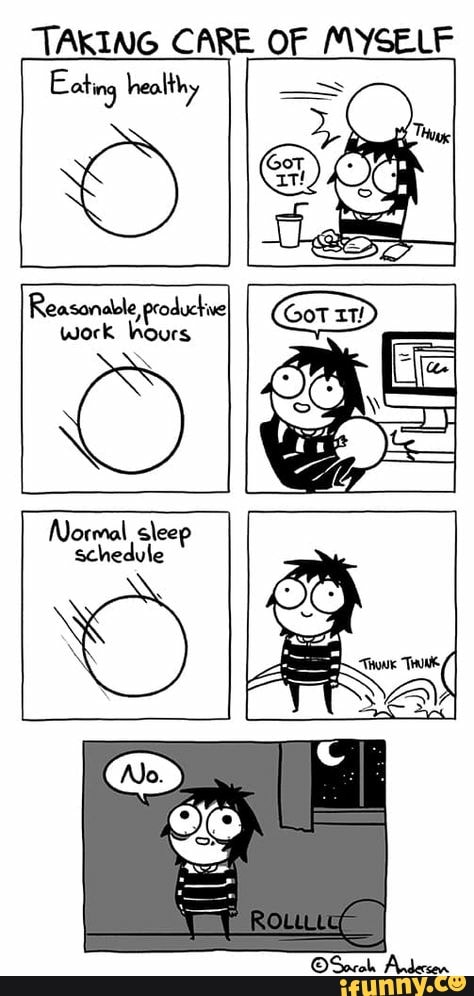TAKING CARE OF MYSELF
Eating healthy
Reasonable, productive
work hours
O
I
Norenal sleep
schedule