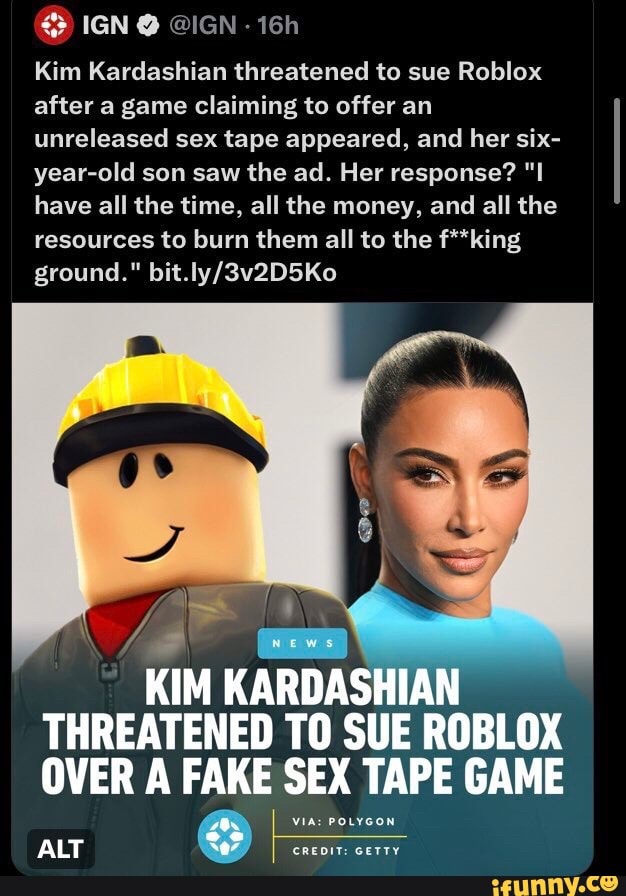 IGN - Kim Kardashian threatened to sue Roblox after a game