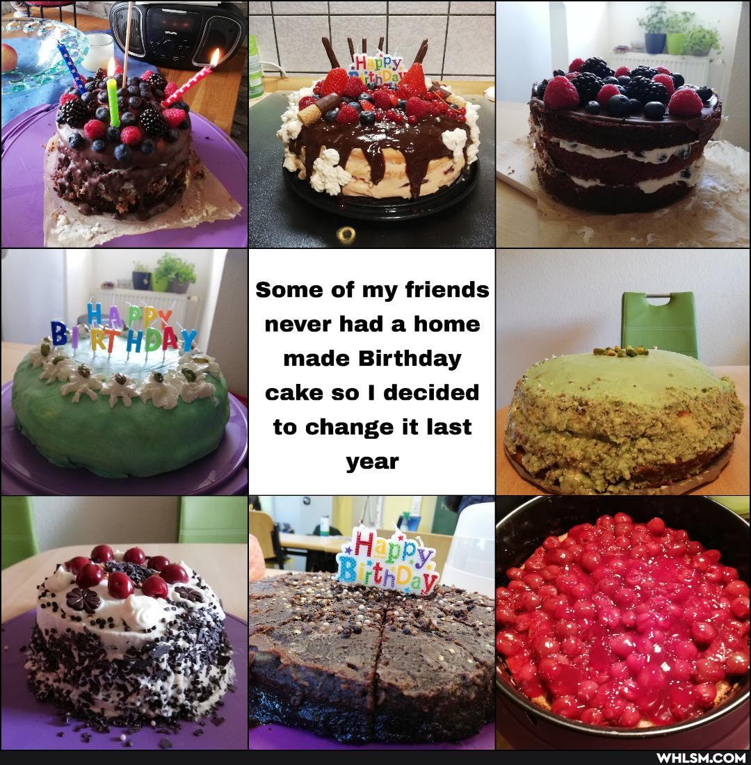 Some of my friends never had a home
made Birthday
cake so decided to change it last year
ff