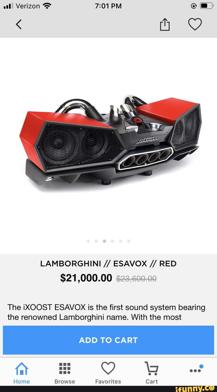 Verizon
LAMBORGHINI ESAVOX RED
$21,000.00
The ixOOST ESAVOX is the first sound system bearing the renowned Lamborghini name. With the most
ADD TO CART
faY