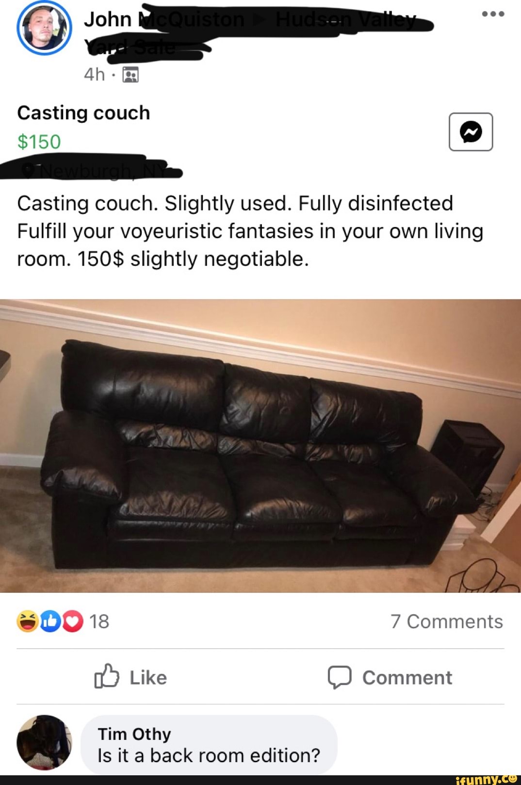 Ah Casting couch Newburah, $150 Casting couch. Slightly used. Fully  disinfected Fulfill your voyeuristic fantasies in