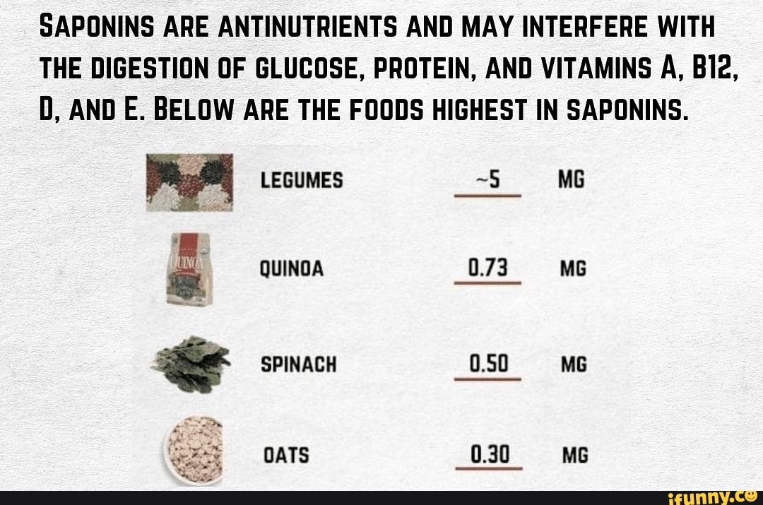 SAPONINS ARE ANTINUTRIENTS AND MAY INTERFERE WITH THE DIGESTION OF