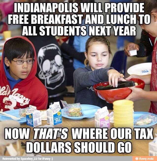 INDIANAPOLIS WILL PROVIDE
FREE BREAKFAST.AND LUNCH TO);