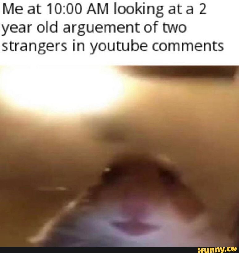Me at AM looking at a 2 year old arguement of two strangers in youtube comments
