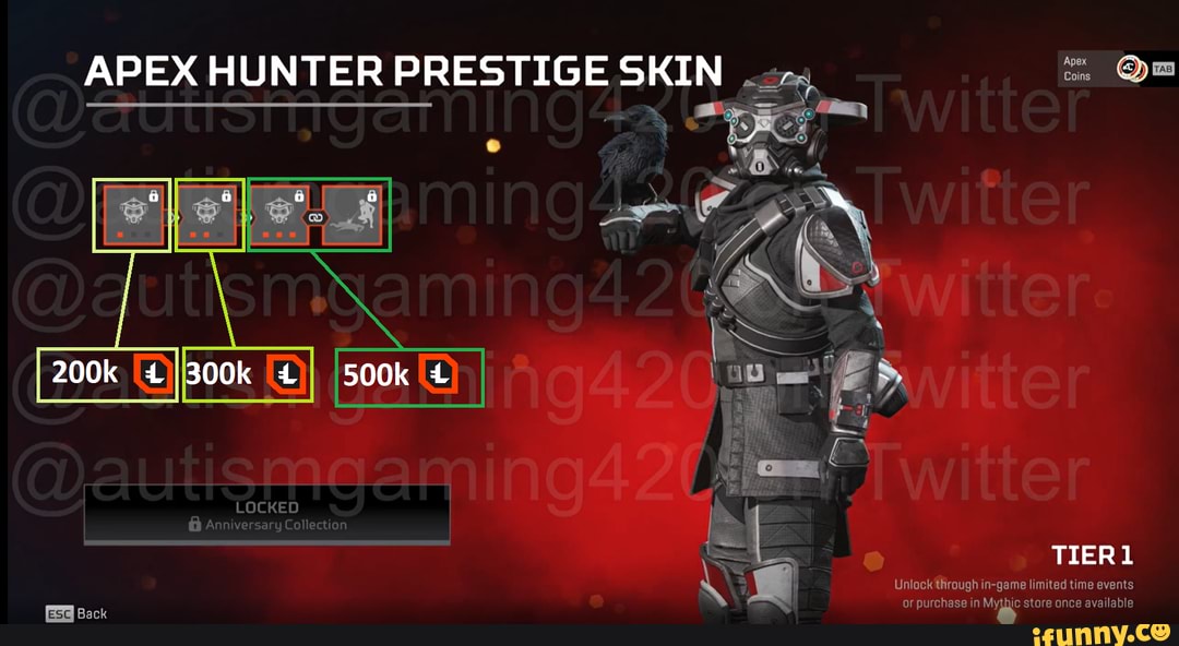 'Apex Coins OS APEX HUNTER PRESTIGE SKIN 200k 300k 500k LOCKED