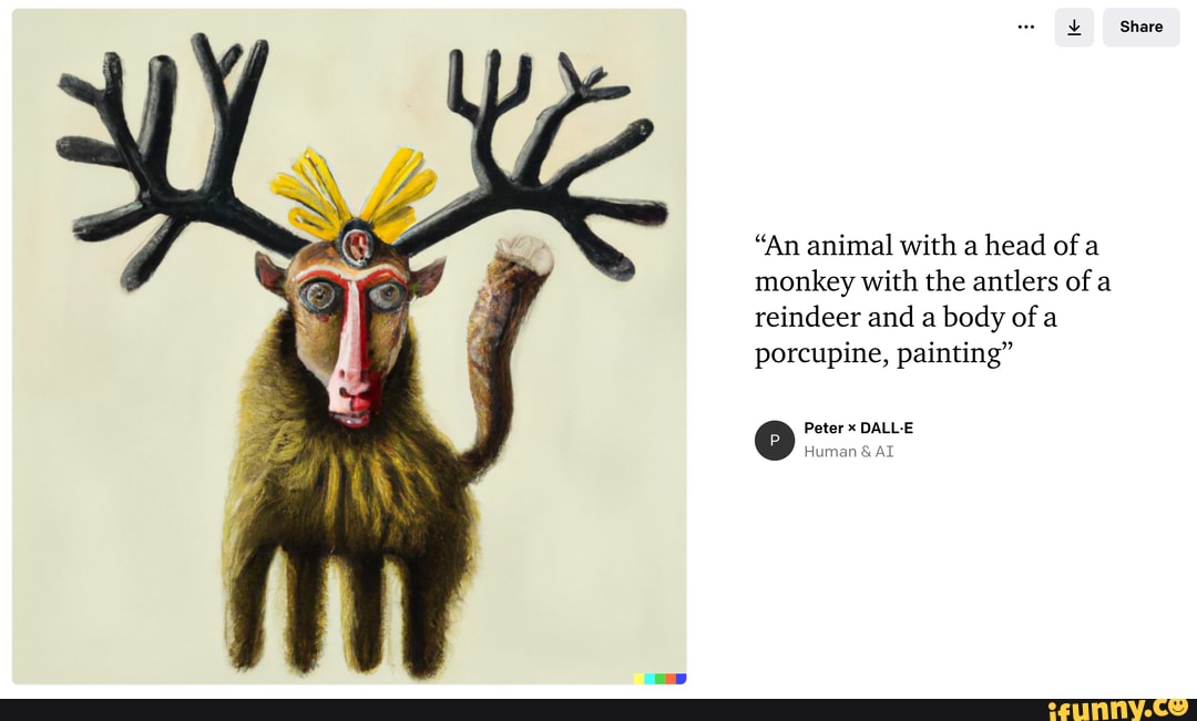 Share "An animal with a head of a monkey with the antlers of a reindeer