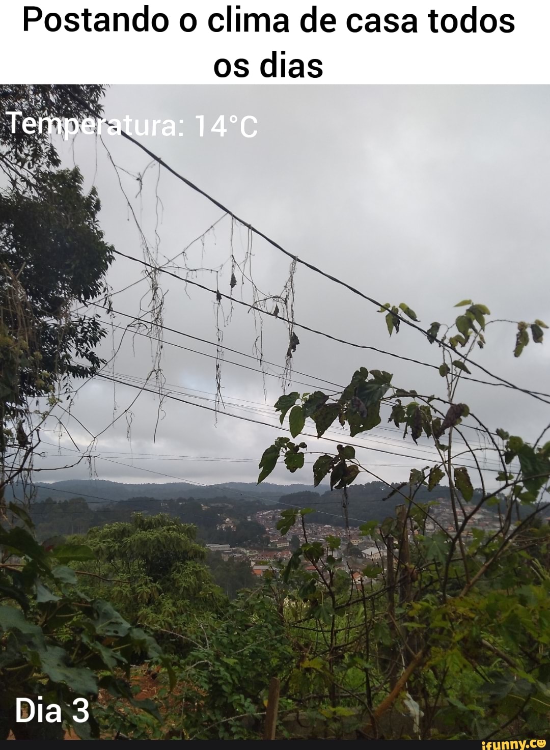 Postando o clima de casa todos os dias
Temperatura: 14ºC
Dia 3