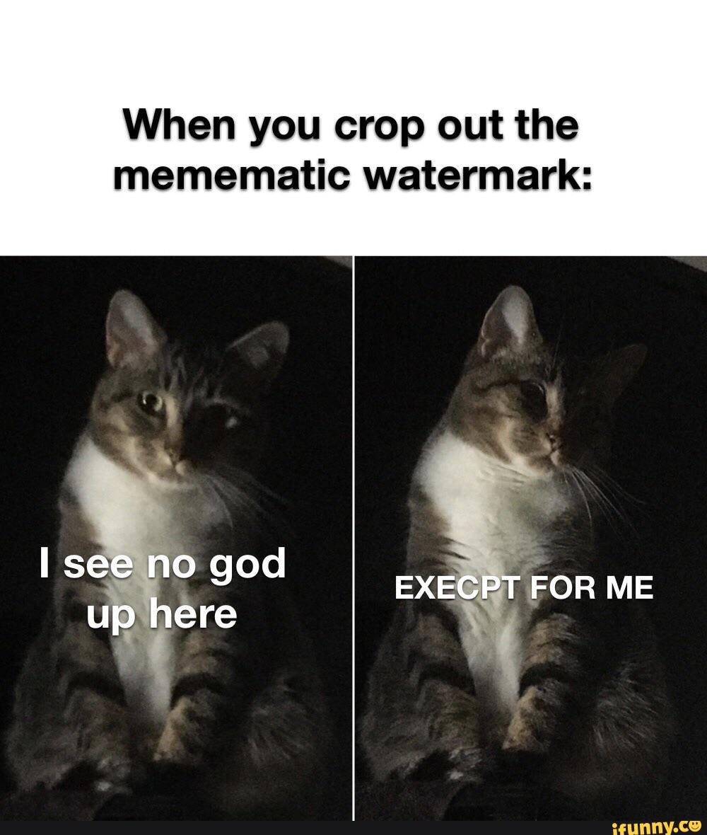 See No God Up Here When You Crop Out The Memematic Watermark Execpt For Me