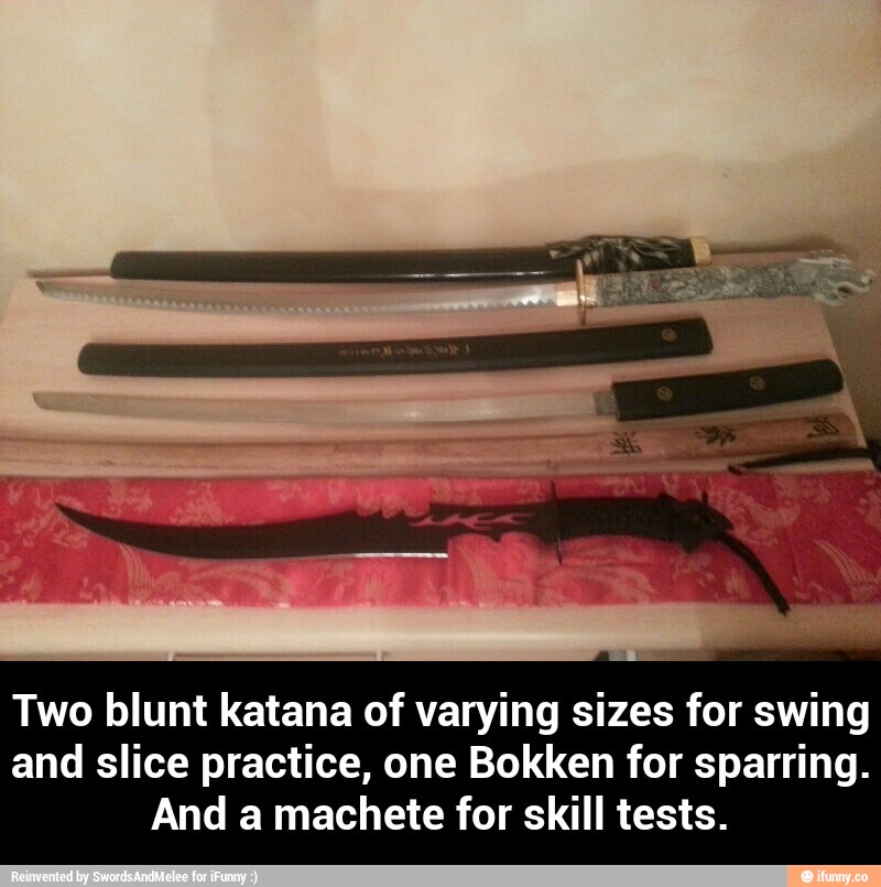 Two blunt katana of varying sizes for swing and slice practice, one