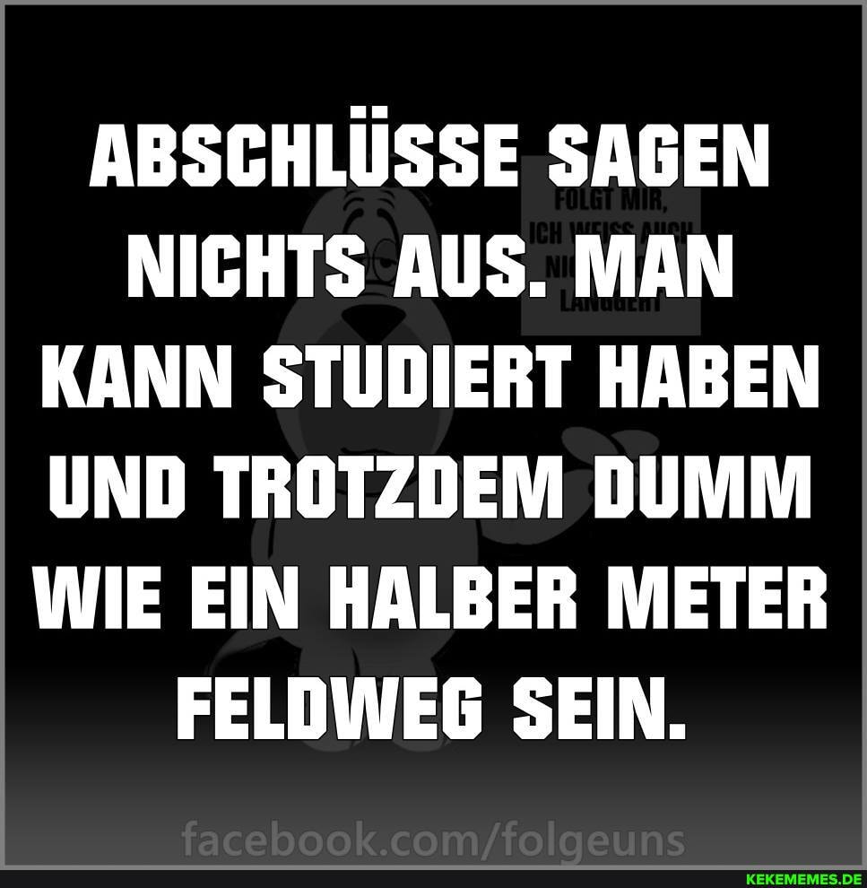 ABSCHLÜSSE SAGEN NICHTS AUS. MAN KANN STUDIERT HABEN UND TROTZDEM DUMM WIE EIN HALBER METER FELDWEG SEIN.