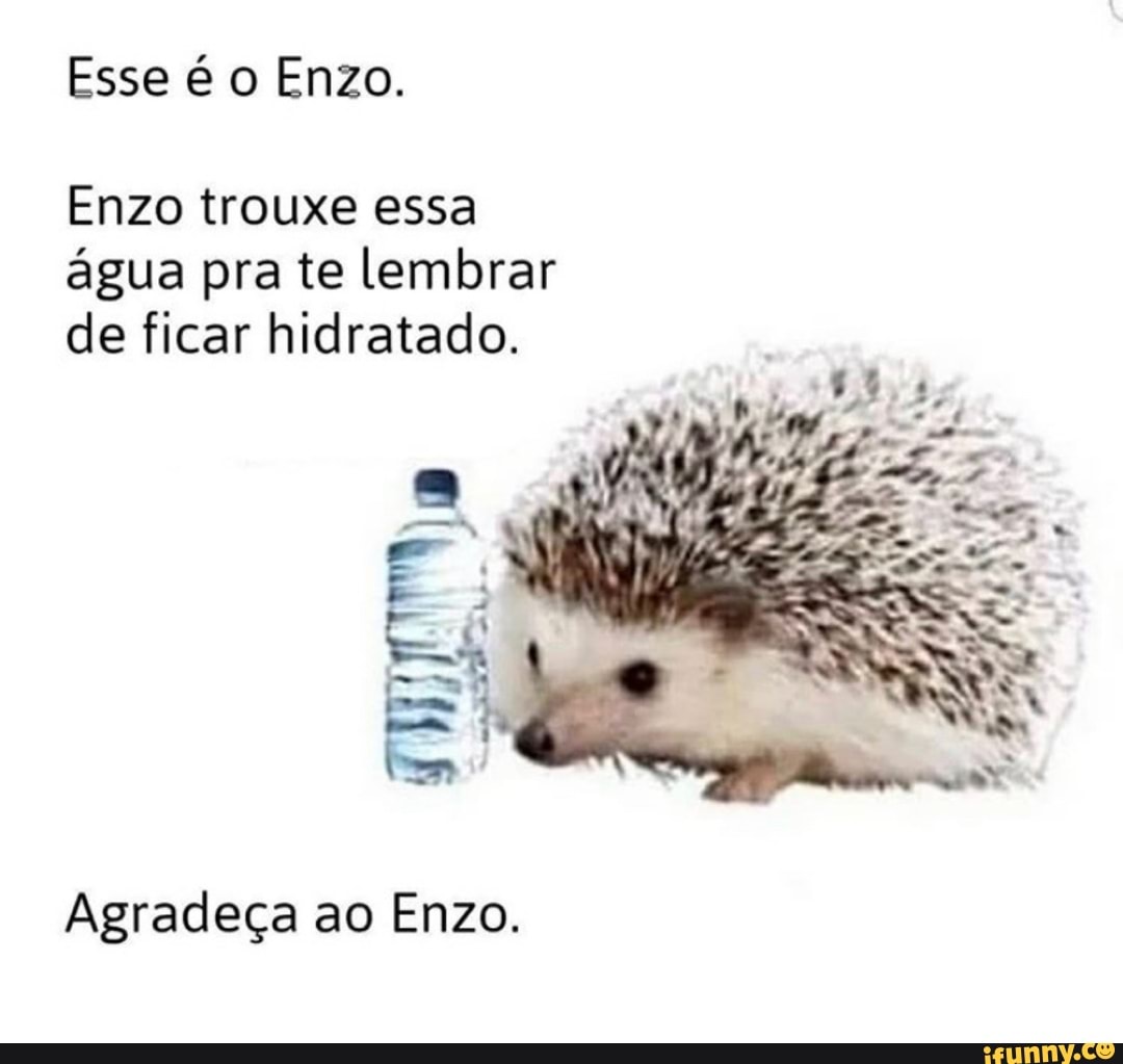 Esse é o Enzo.
Enzo trouxe essa
água pra te lembrar
de ficar hidratado.
Agradeça ao Enzo.