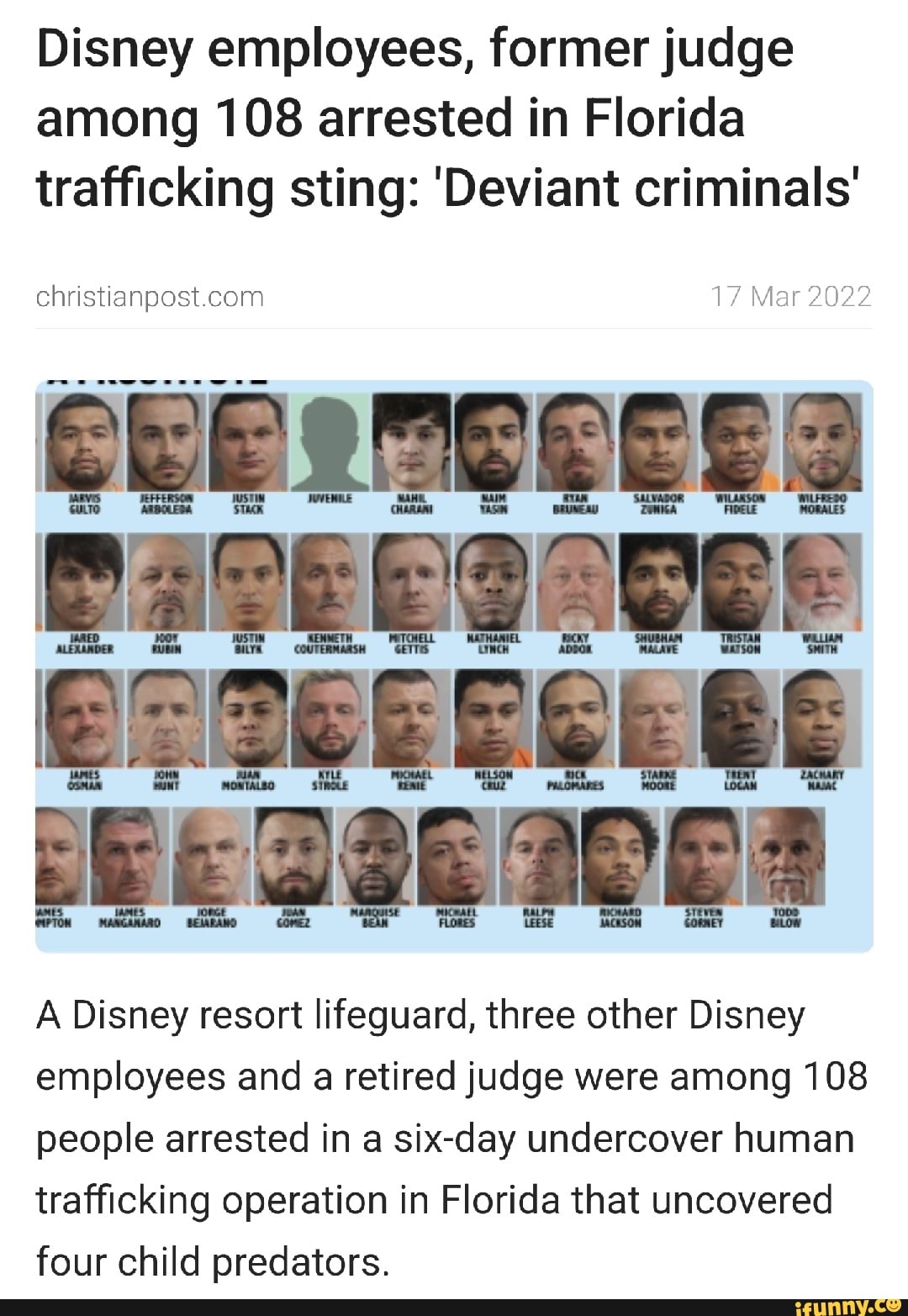 Disney Employees Former Judge Among 108 Arrested In Florida