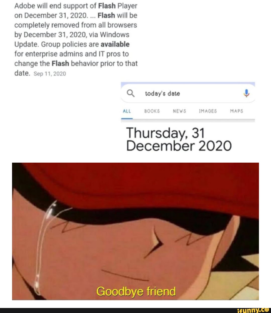 Adobe will end support of Flash Player on December 31, 2020. Flash will be completely removed 
