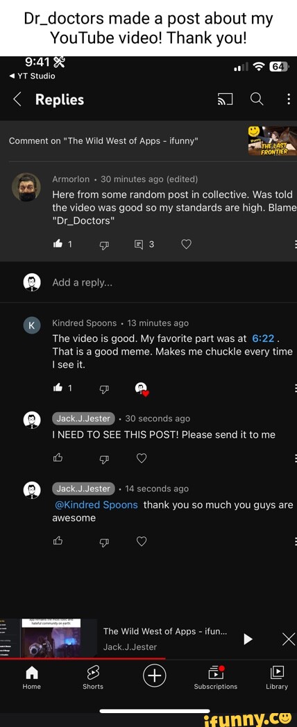 Dr_doctors made a post about m YouTube video! Thank you! YT studio < Replies  Q 'Comment on 