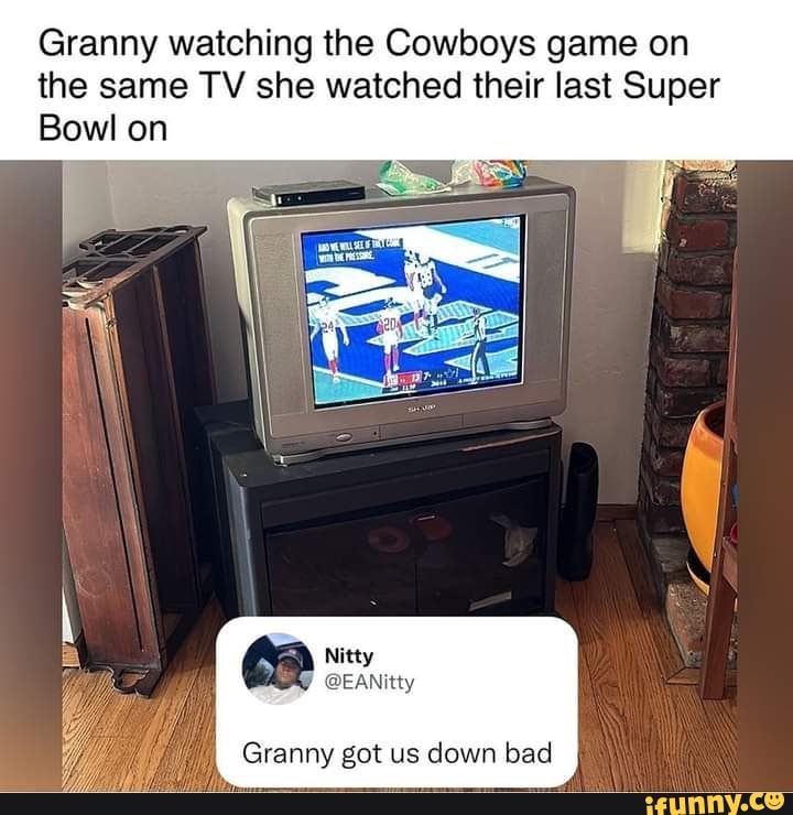 Granny watching the Cowboys game on the same TV she watched their last