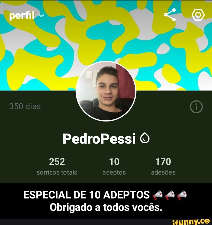 perfil
PedroPessi O
170
350 dias
252 10 170
sorrisos totais adeptos adesões
ESPECIAL DE 10 ADEPTOS Obrigado a todos vocês. - ESPECIAL DE 10 ADEPTOS 📣📣📣 Obrigado a todos vocês.