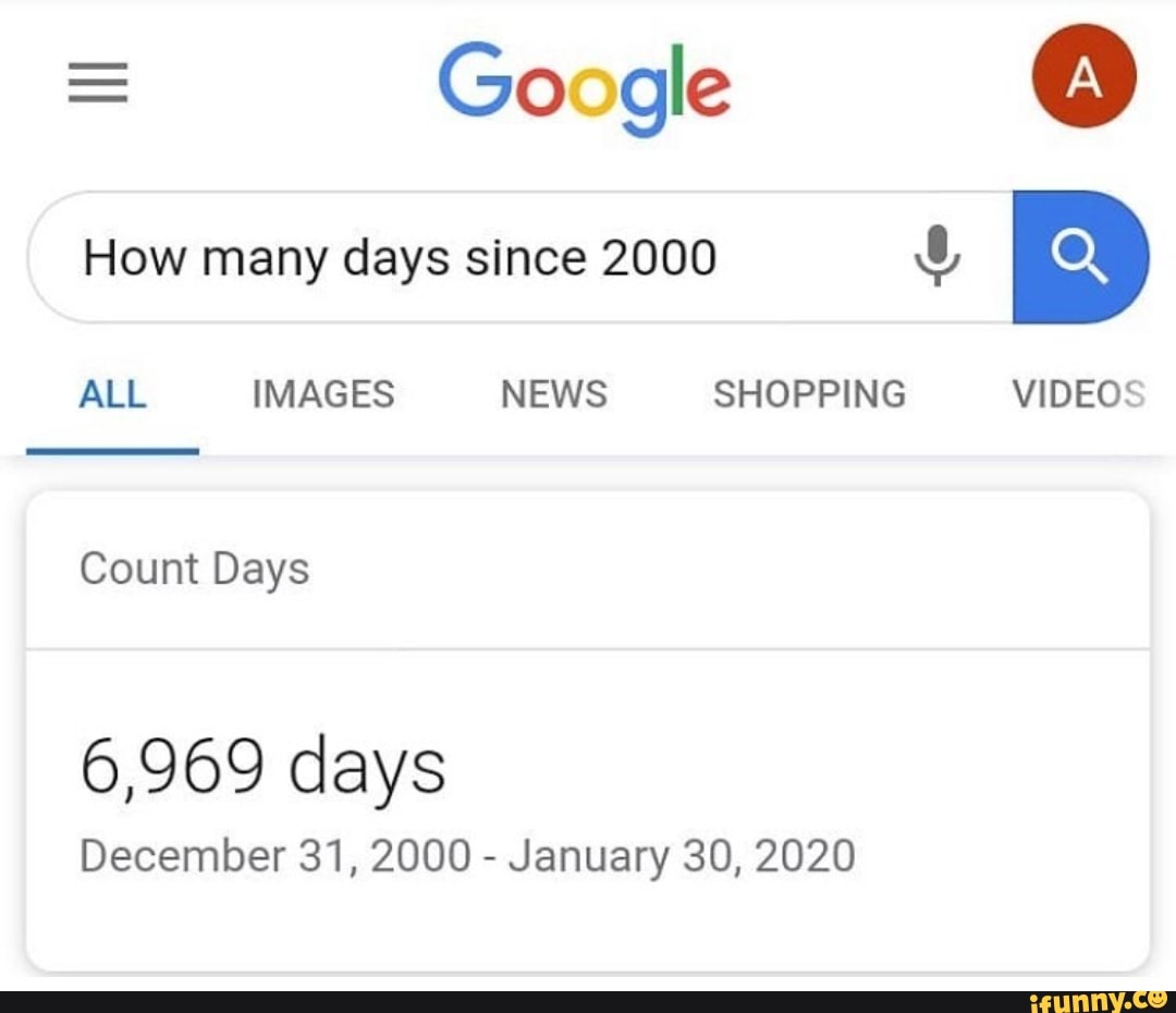 How many days since 2000 u B Count Days 6,969 days December 31, 2000