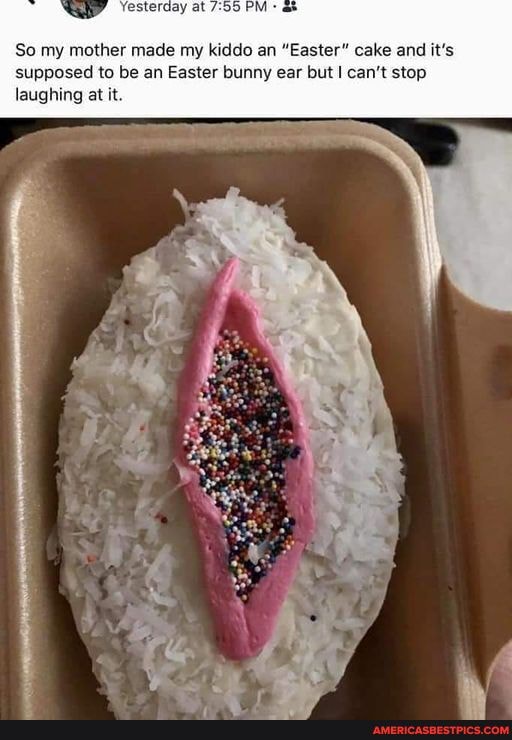 So my mother made my kiddo an "Easter" cake and it's supposed to be an Easter bunny ear but can't stop laughing at it.