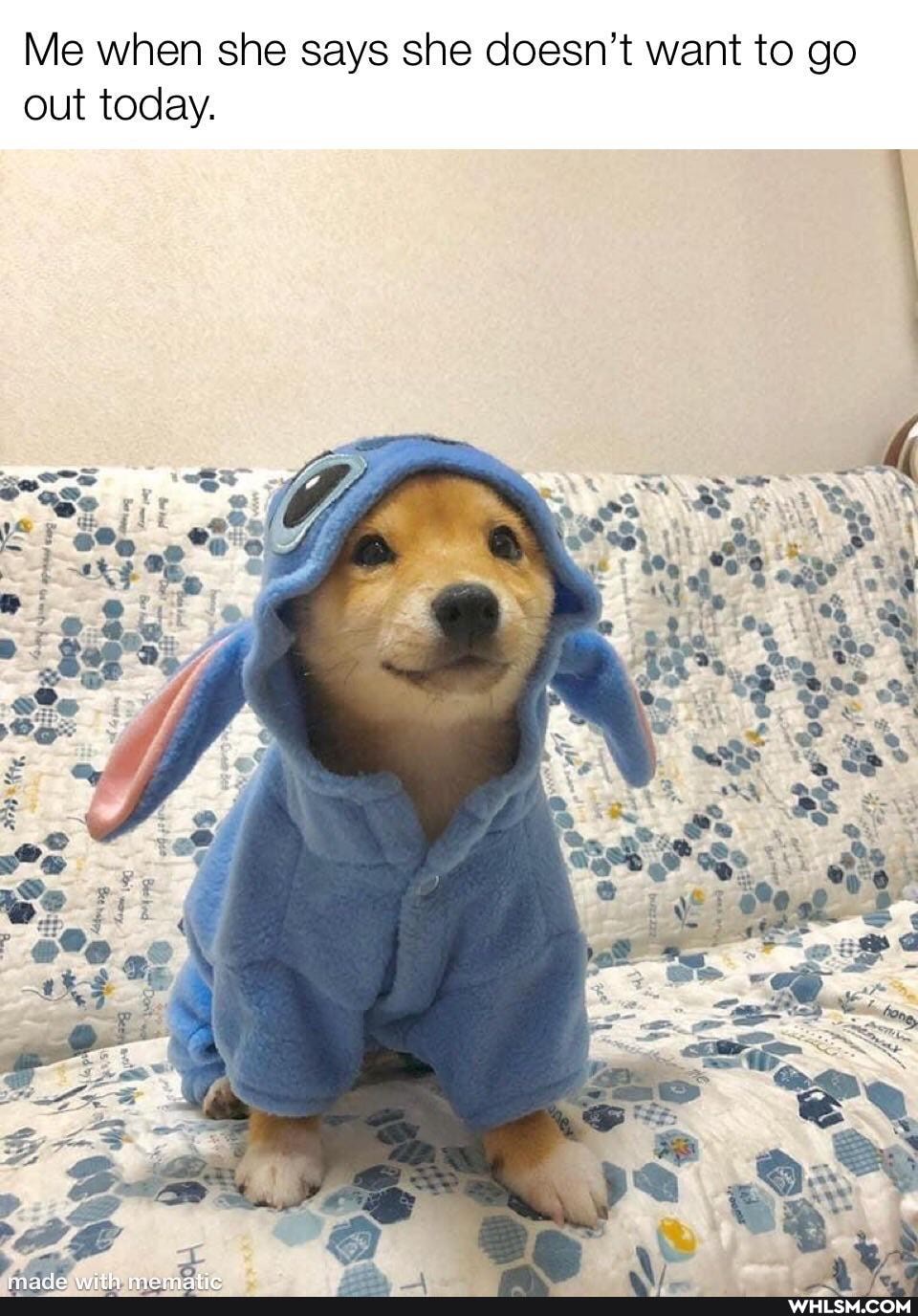 Me when she says she doesn't want to go
out today.