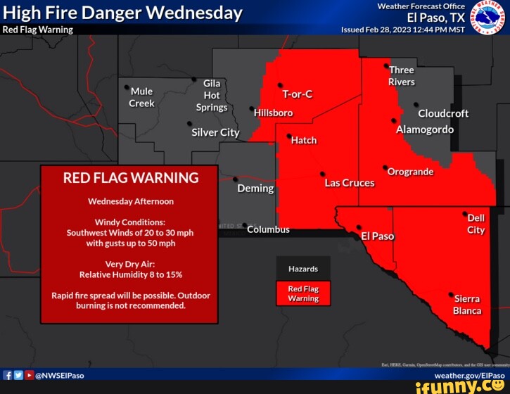 High Fire Danger Wednesday Red Flag Warning Weather Forecast Office El ...