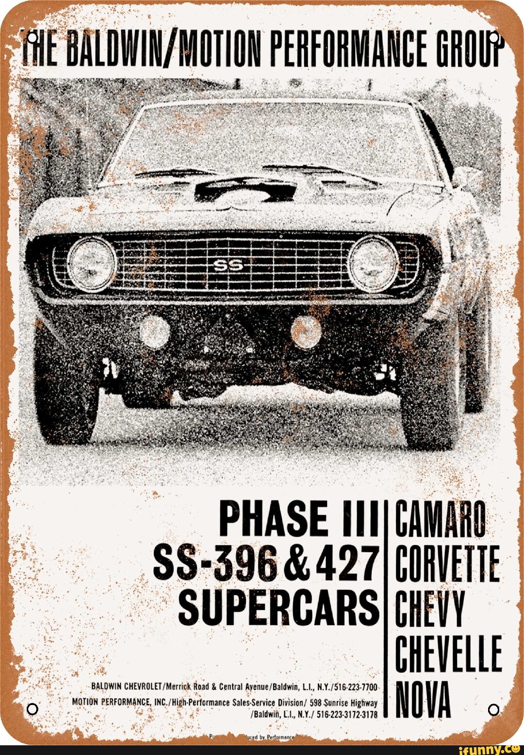 PERFORMANCE GROUF PHASE (CAMARO 99396 & 427) CORVETTE SUPERCARSI CHEVY