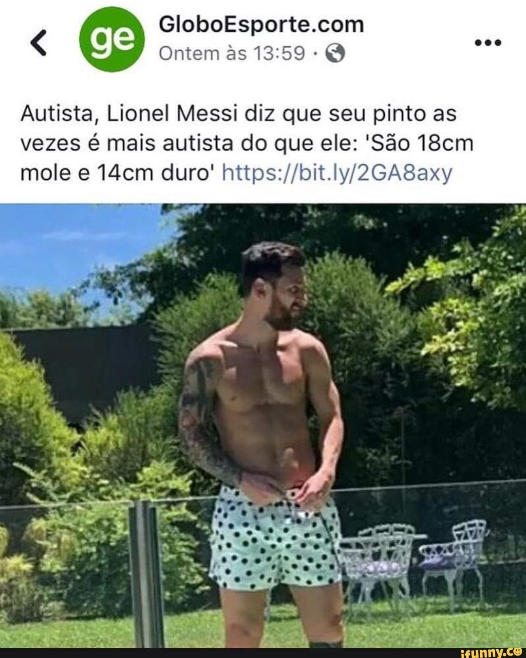 Autista, Lionel Messi diz que seu pinto as
vezes é mais autista do que ele: 'São 18cm
mole e 14cm duro' https://bit.ly/2GA8axy