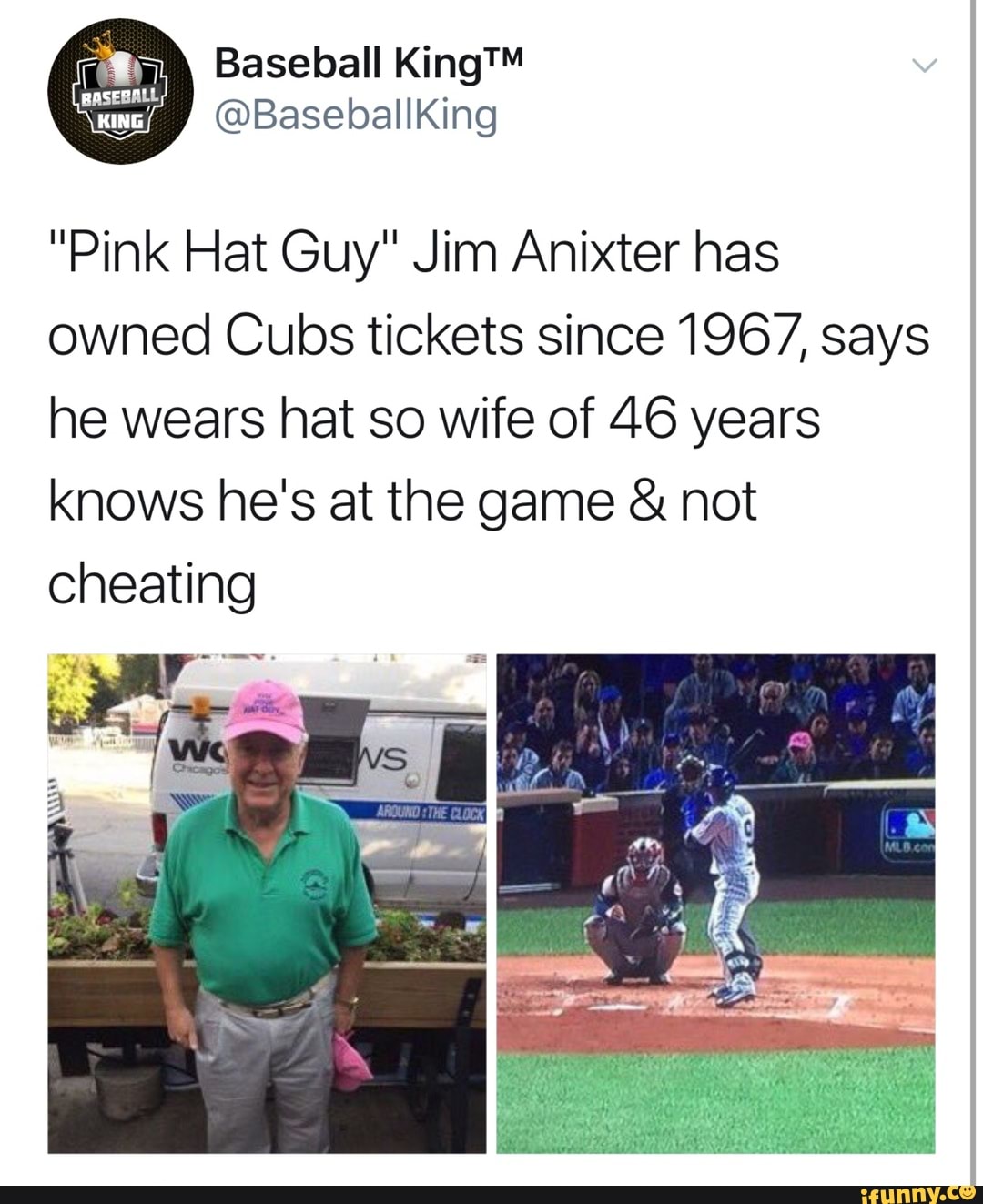 guy in pink hat at wrigley field